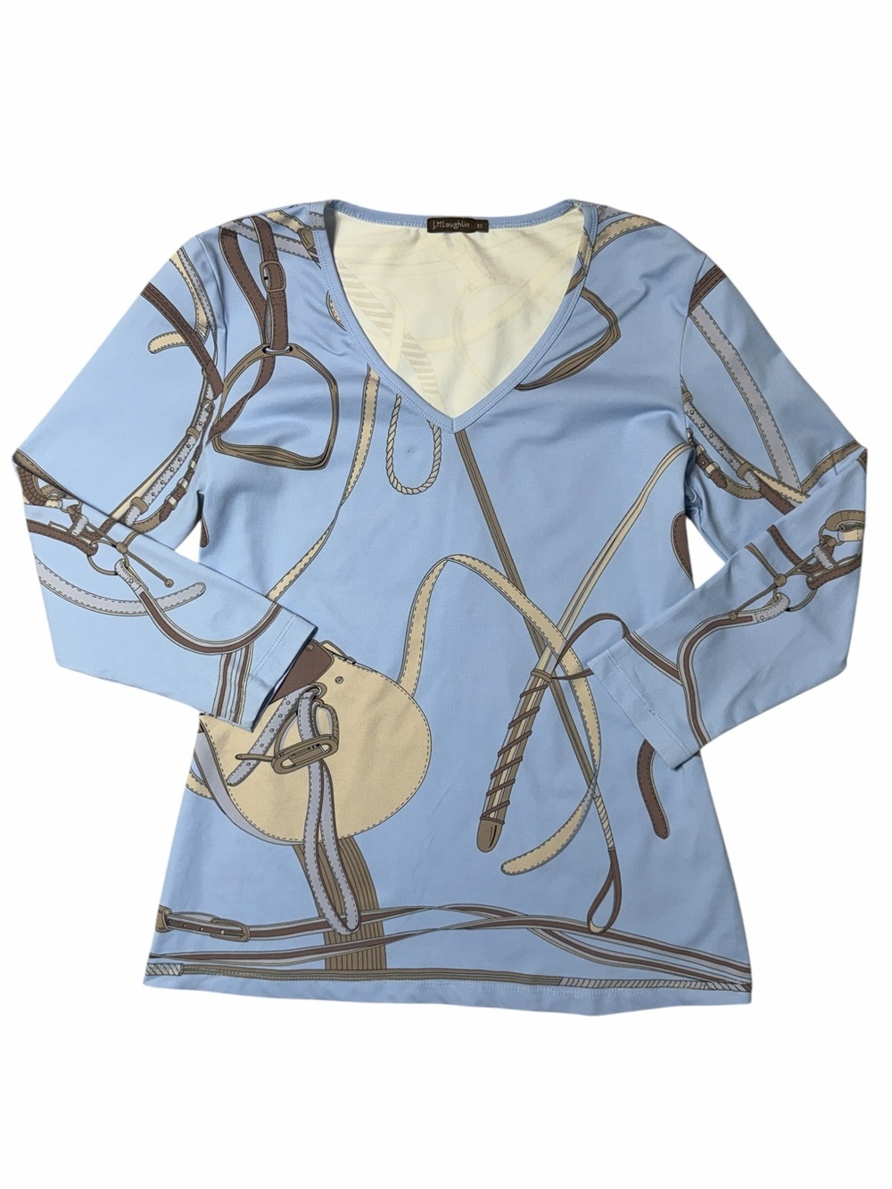 J. McLaughlin Blue Western Belt Long Sleeve Top Womens XS
